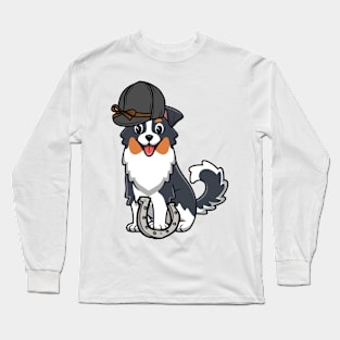 Funny collie dog is ready to ride a horse Long Sleeve T-Shirt